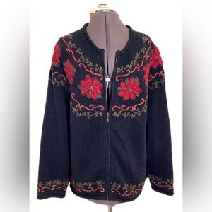 Croft & Barrow Black Cardigan with Red Floral Design